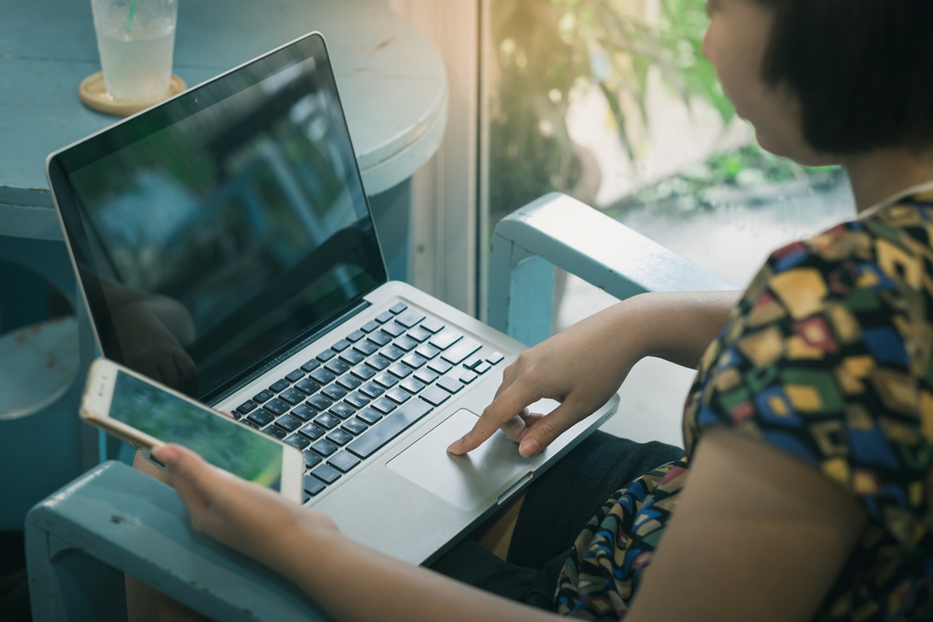 Woman shopping online at home